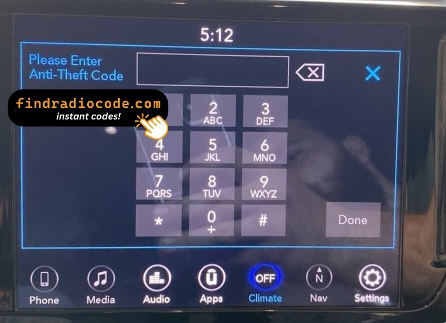 UConnect 8.4 inch display asking for code